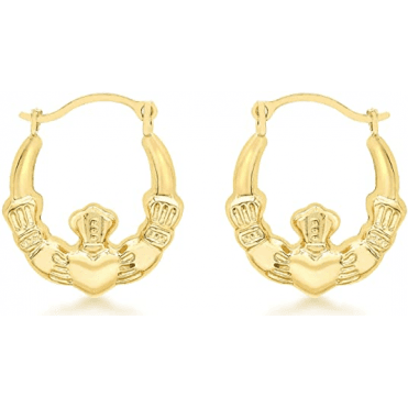 9ct Gold Large 24mm Claddagh Creole Hoop Earrings