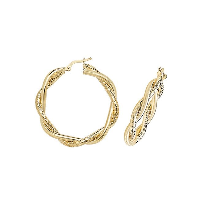 Eternity 9ct Gold Large 37mm Diamond Cut Twisted Creole Hoop Earrings