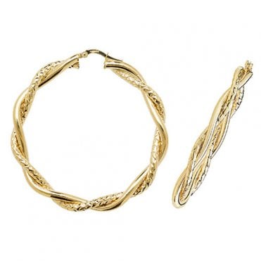 9ct Gold Large 45mm Round Twisted Creole Hoop Earrings