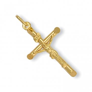 9ct Gold Large Crucifix Pendant and 16'' Trace Chain