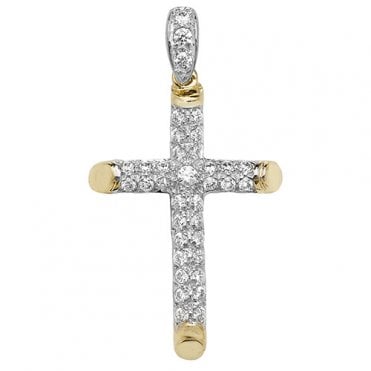 9ct Gold Large Cubic Zirconia Cross Pendant  (No Chain Included)