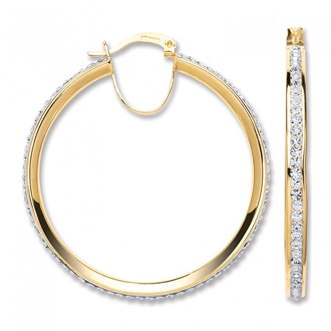 Eternity 9ct Gold Large Cubic Zirconia Set Creole Hoop Earrings