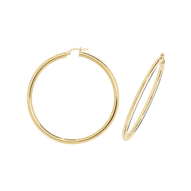 Eternity 9ct Gold Large Plain 50mm Hoop Earrings