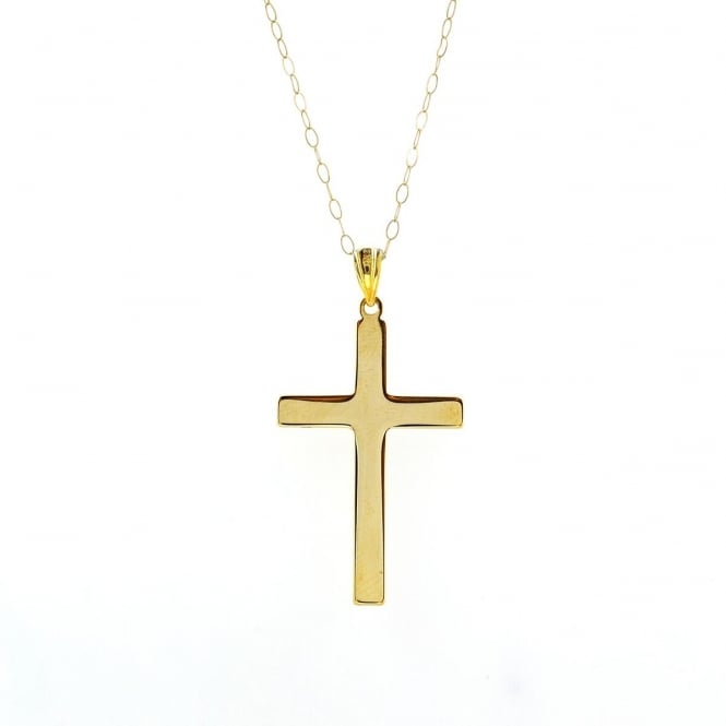 Eternity 9ct Gold Large Plain Cross Pendant and 16'' Trace Chain