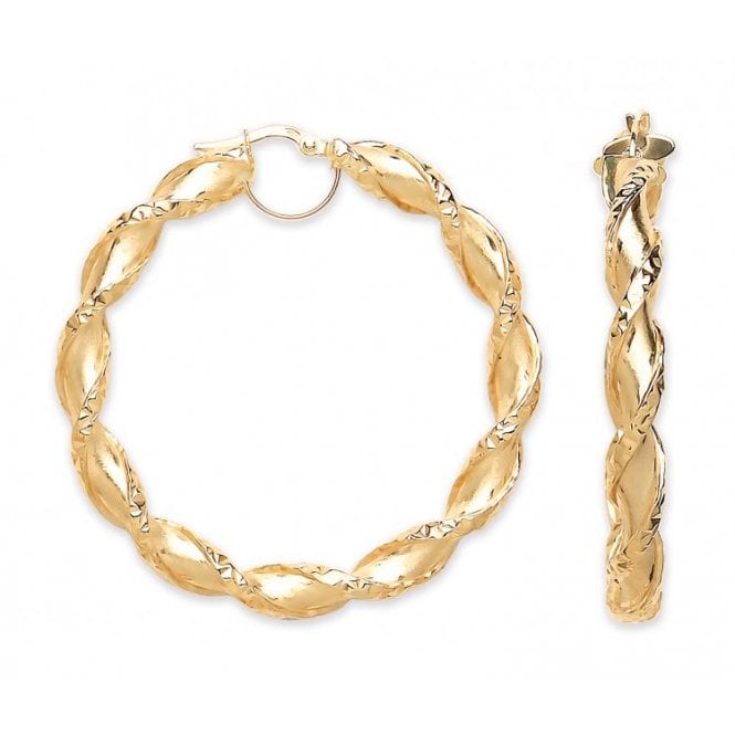 Eternity 9ct Gold Large Round 50mm Twisted Creole Hoop Earrings