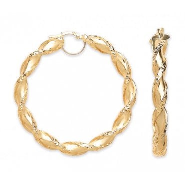 9ct Gold Large Round 50mm Twisted Creole Hoop Earrings