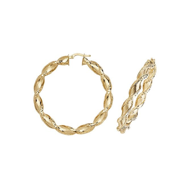 Eternity 9ct Gold Large Round 50mm Twisted Creole Hoop Earrings