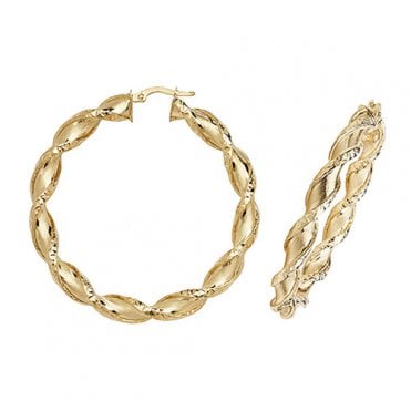 9ct Gold Large Round 50mm Twisted Creole Hoop Earrings