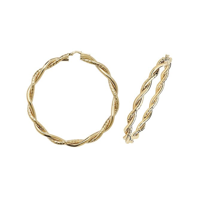 Eternity 9ct Gold Large Round 50mm Twisted Creole Hoop Earrings