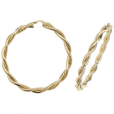9ct Gold Large Round 50mm Twisted Creole Hoop Earrings