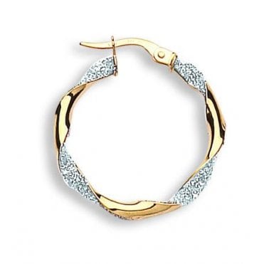 9ct Gold Large Round Glitter Twisted Creole Hoop Earrings