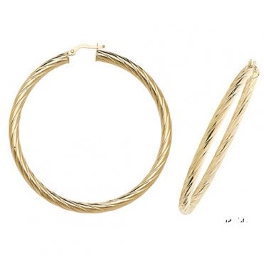 9ct Gold Large Twisted Hoop Creole Earrings