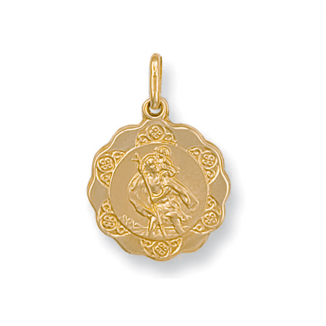 Eternity 9ct Gold Medium Fluted St. Christopher Pendant & Chain