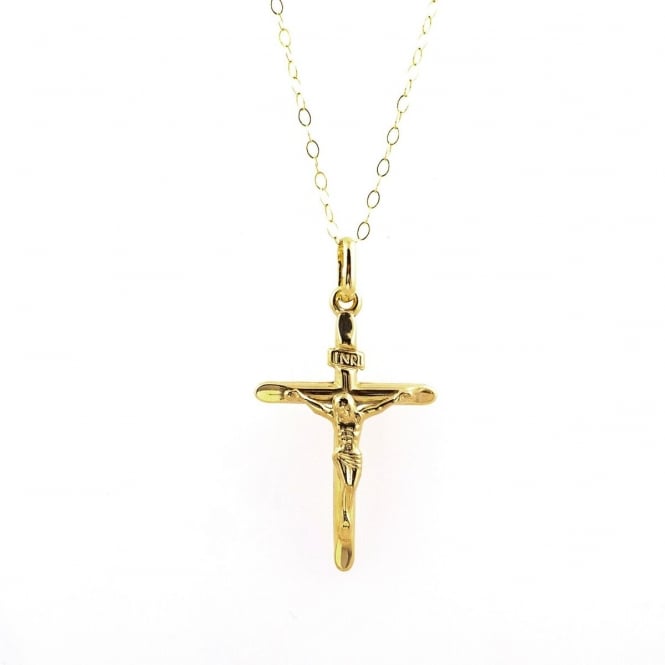 Eternity 9ct Gold Medium Hollow Backed Crucifix Pendant and 16'' Trace Chain