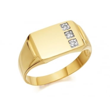 9ct Gold Mens 3 Diamond Set Ring Size W