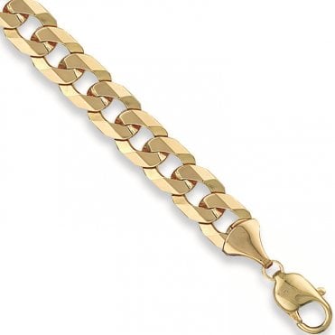 9ct Gold Mens 8 1/2'' Solid Flat Curb Bracelet