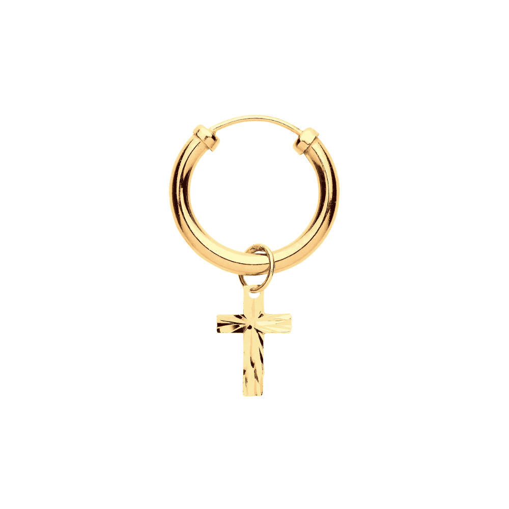 thumbnail interactive-video image 1 of 9k Yellow Gold Filled Solid Cross Crucifix Hoop Earrings For Men Women – Shine Jewelry 1 of 5