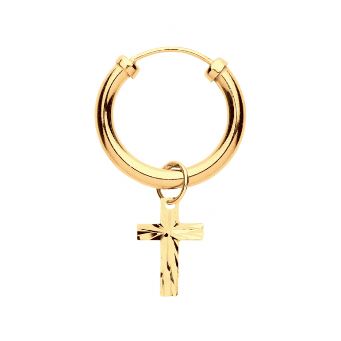 Eternity 9ct Gold Mens Hoop With Cross Earring
