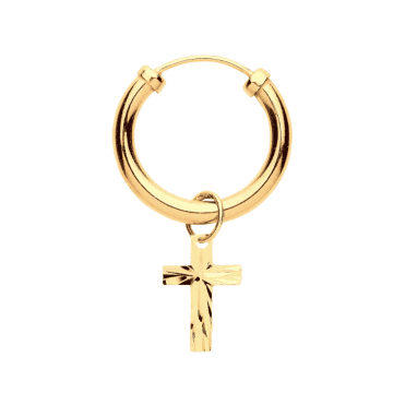9ct Gold Mens Hoop With Cross Earring