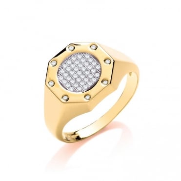 9ct Gold Mens Octagonal Cubic Zirconia Ring Size V