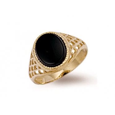 9ct Gold Mens Oval Onyx Ring Size U