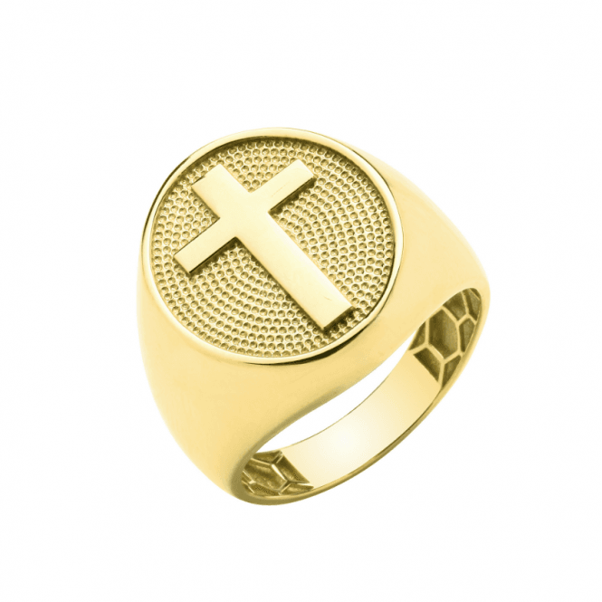 Eternity 9ct Gold Mens Oval Signet Ring With Cross - Size T