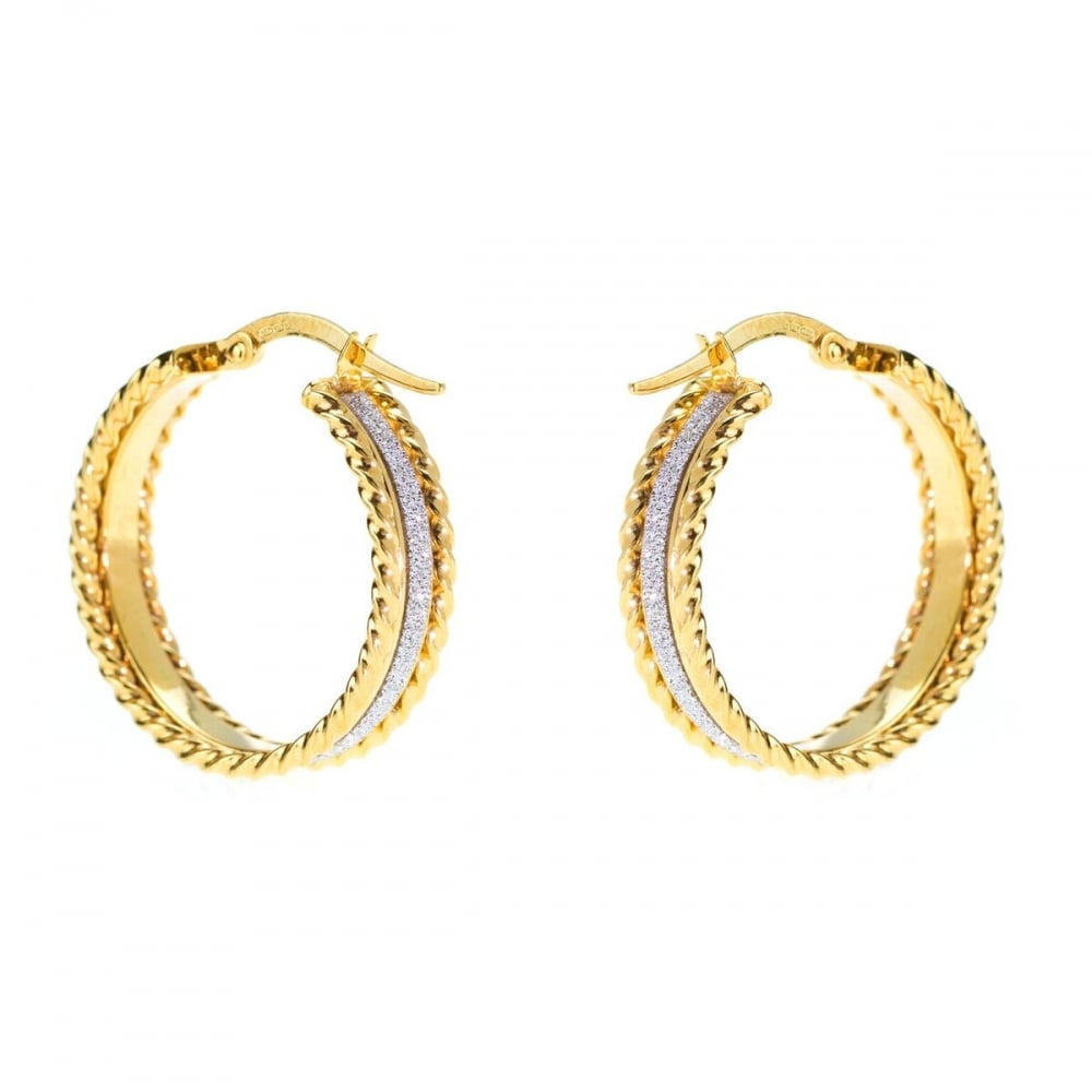 9ct Yellow Gold Oval Large Diamond Cut Creole Hoop Earrings