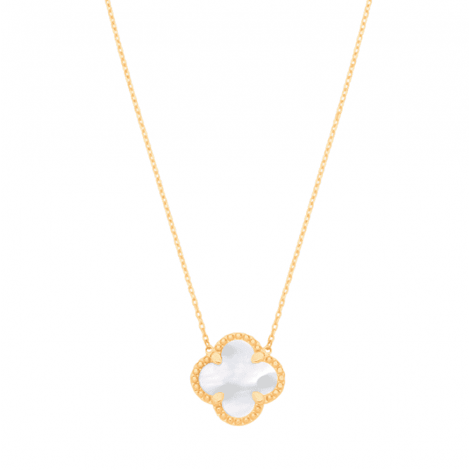 Eternity 9ct Gold Mother of Pearl 4Leaf Clover Pendant & Chain