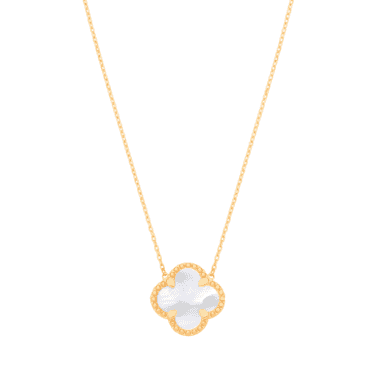 9ct Gold Mother of Pearl 4Leaf Clover Pendant & Chain