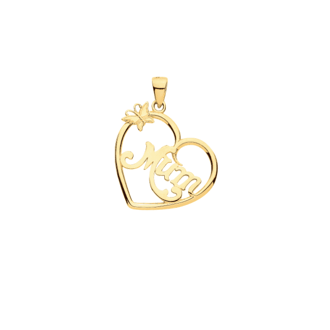 Eternity 9ct Gold Mum Open Heart & Butterfly Pendant & 16