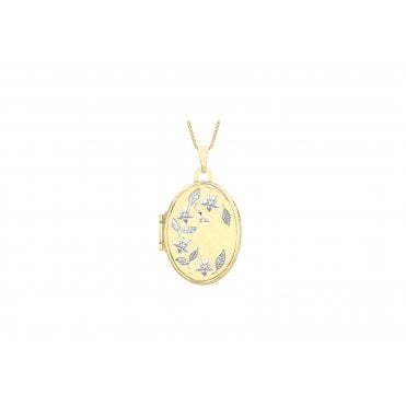 9ct Gold Oval 2 Colour Floral Locket and 16'' Chain