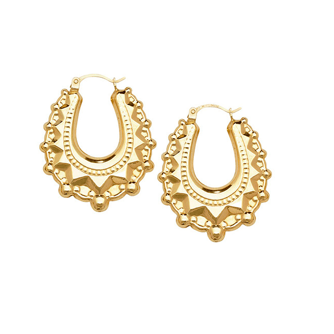 Eternity 9ct Gold Oval 28mm Spike Creole Hoop Earrings