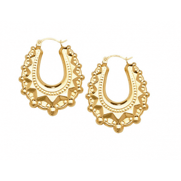 9ct Gold Oval 28mm Spike Creole Hoop Earrings