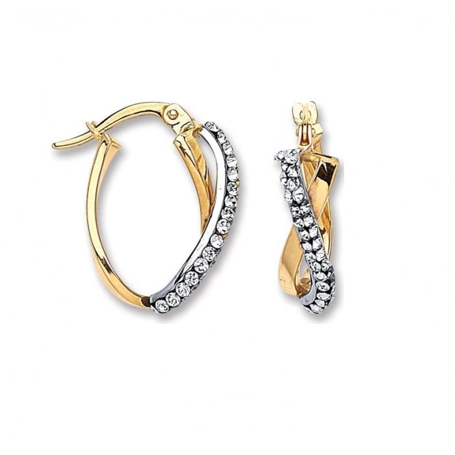 Eternity 9ct Gold Oval Crystal Hoop Earrings