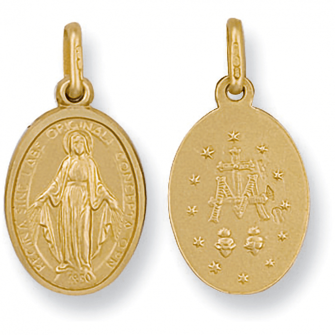 Eternity 9ct Gold Oval Miraculous Medallion Double Sided Pendant & Chain