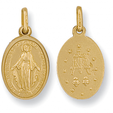 9ct Gold Oval Miraculous Medallion Double Sided Pendant & Chain