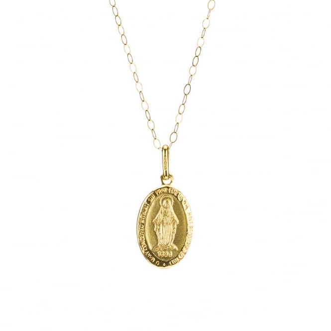 Eternity 9ct Gold Oval Miraculous Pendant and 16'' Trace Chain