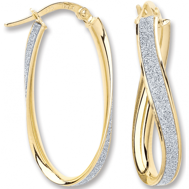 Eternity 9ct Gold Oval Moondust Twist Creole Hoop Earrings