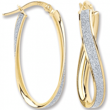 9ct Gold Oval Moondust Twist Creole Hoop Earrings