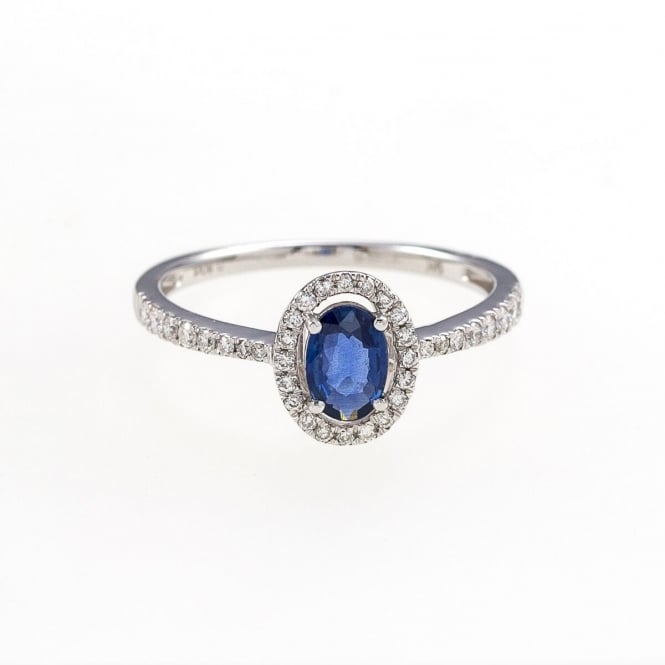 Eternity 9ct Gold Oval Sapphire Diamond Halo Cluster Ring