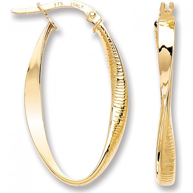 Eternity 9ct Gold Oval Twist Creole Hoop Earrings