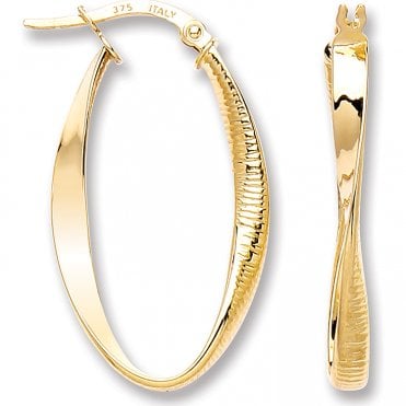 9ct Gold Oval Twist Creole Hoop Earrings