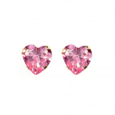 9ct Gold Pink Cubic Zirconia Heart Stud Earring