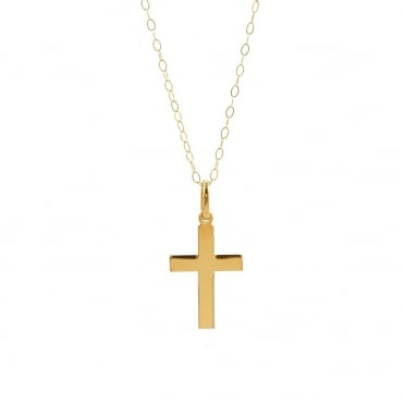 9ct Gold Plain Cross Pendant and 16'' Trace Chain