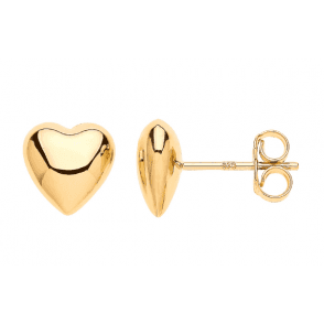 9ct Gold Puffed Heart Stud Earrings
