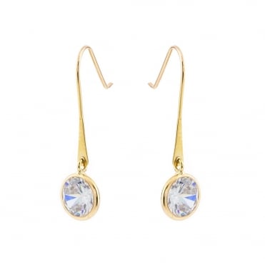 9ct Gold Round Cubic Zirconia Drop Earrings
