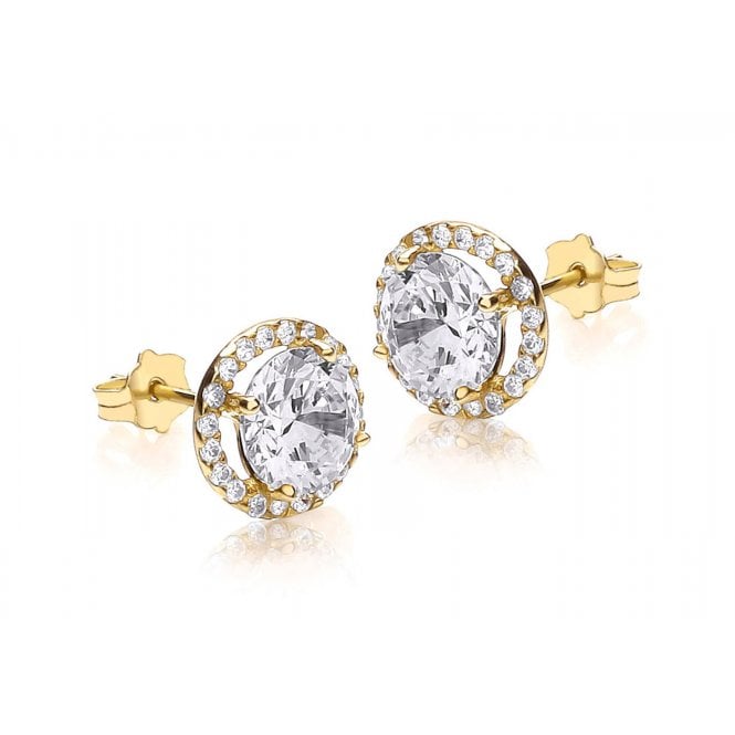 Eternity 9ct Gold Round Cubic Zirconia Halo Stud Earrings