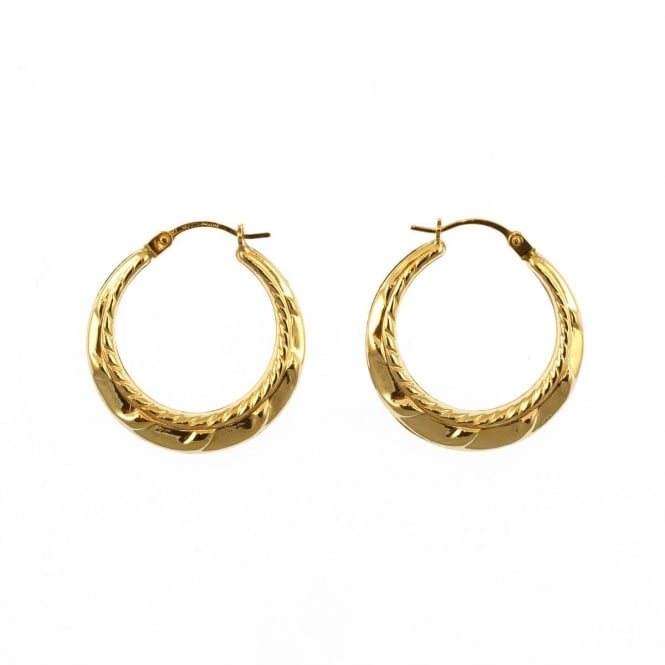 Eternity 9ct Gold Round Fancy Beaded Edge Creole Hoop Earrings
