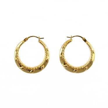 9ct Gold Round Fancy Beaded Edge Creole Hoop Earrings
