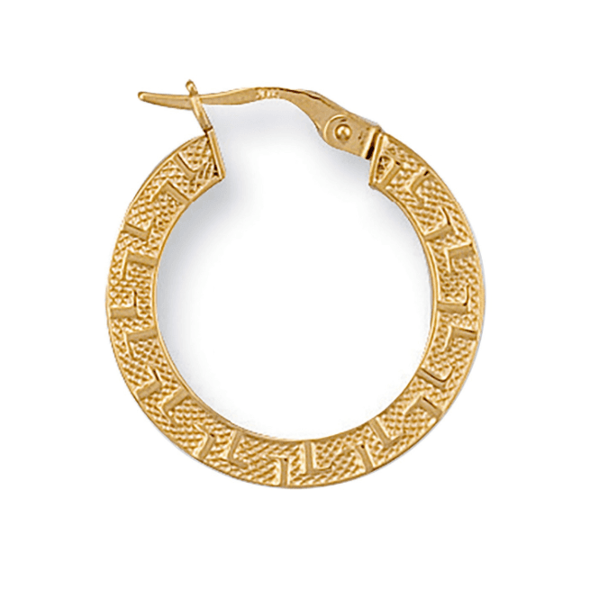 Eternity 9ct Gold Round Frosted Greek Key Creole Hoop Earrings